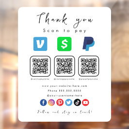Moderne weiße Multi QR Code Paypal Venmo Cash App Fensteraufkleber