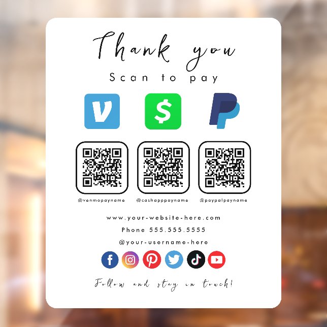 Moderne weiße Multi QR Code Paypal Venmo Cash App Fensteraufkleber (Blatt 2)