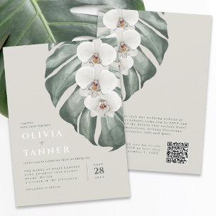 Moderne weiße Orchideen QR Code Tropische Hochzeit Einladung