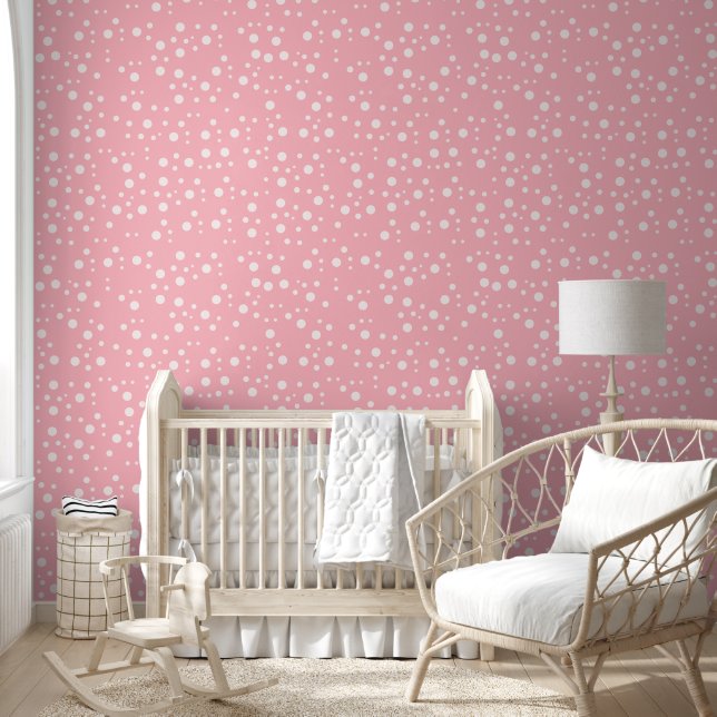 Moderne weiße Polka Dots auf Rosa für Girls' Room Tapete (Kinder)