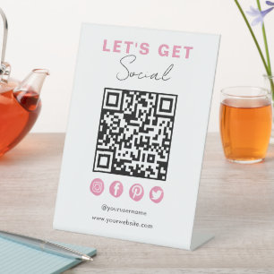 Moderne, weiße Rosa Verbindung mit QR-Code Sockelschild