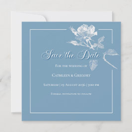 Moderne Weiße Rosen Staubblau Florale Hochzeit Save The Date