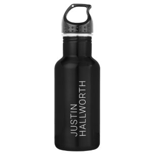 Moderne weiße Schrift auf schwarzem Edelstahl Wass Edelstahlflasche