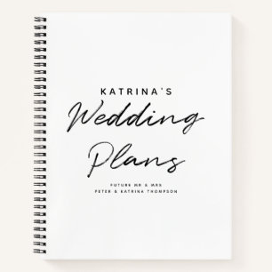 Moderne Weiße Schwarze Einfache Hochzeitspläne Notizbuch