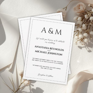 Moderne weiße schwarze minimalistische Hochzeit Einladung
