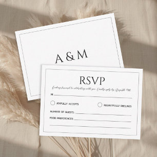 Moderne weiße schwarze minimalistische Hochzeit RSVP Karte