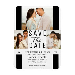 Moderne Weiße Schwarze Save-the-Date-Hochzeit mit Magnet