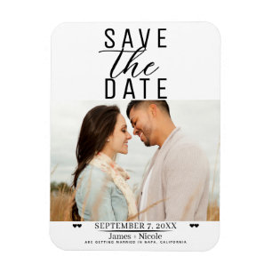 Moderne Weiße Schwarze Save-the-Date-Hochzeitsfoto Magnet