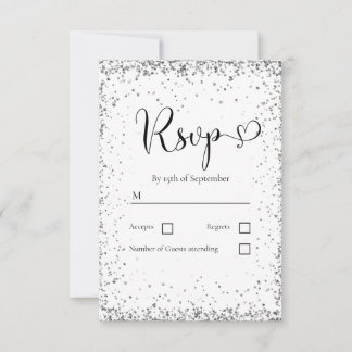 Moderne weiße Silber-Glitter-Hochzeit RSVP Karte
