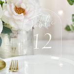 Moderne weiße Skripte Hochzeit Acryl-Tischnummer Acryleinladungen<br><div class="desc">Einfache, elegante, minimalistisch handgeschriebene Hochzeitsempfang mit weißer Kalligraphie personalisierte transparente (oder undurchsichtige mattierte) Tischkarte. Die Farben des Textes und des Hintergrunds sind vollständig editierbar. BITTE BEACHTEN SIE, dass Sie, um verschiedene Zahlen zu bestellen, diese anpassen und einzeln in den Warenkorb legen müssen (eine Karte mit 1, eine andere mit 2,...</div>