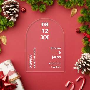 Moderne weiße Text-Save-the-Date-Acryleinladung Acryleinladungen