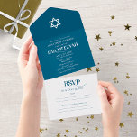 Moderne weiße Typografie auf Blue Bar Mitzvah All In One Einladung<br><div class="desc">Eine elegante, dunkelblaue Bar Mitzvah-Einladung, leicht zu personalisieren mit Ihren Details. BITTE BEACHTEN SIE: Diese Einladung kann ohne Umschlag verschickt werden; die Rücksendeadresse ist auf der Rückseite enthalten; wenn Sie sie mit einem Umschlag senden möchten, bitte die Rücksendeadresse ausfüllen (Rückseite). GÄSTEADDRESSING: Diese Vorlage beinhaltet die Adressierung des Empfängers in der...</div>