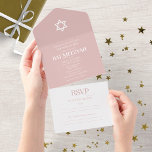 Moderne weiße Typografie auf dem Blue Bat Mitzvah All In One Einladung<br><div class="desc">Eine elegante staubige Pink Bat Mitzvah Einladung, leicht zu personalisieren mit Ihren Details. BITTE BEACHTEN SIE: Diese Einladung kann ohne Umschlag verschickt werden; die Rücksendeadresse ist auf der Rückseite enthalten; wenn Sie sie mit einem Umschlag senden möchten, bitte die Rücksendeadresse ausfüllen (Rückseite). GÄSTEADDRESSING: Diese Vorlage beinhaltet die Adressierung des Empfängers...</div>