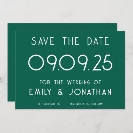 Moderne weiße Typografie Emerald Wedding Save The Date
