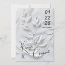 Moderne weiße und beige Hochzeitseinladung – Botan