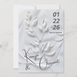 Moderne weiße und beige Hochzeitseinladung – Botan Einladung