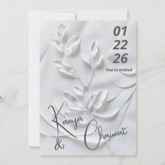 Moderne weiße und beige Hochzeitseinladung – Botan Einladung