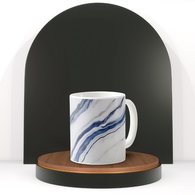 Moderne weiße und blaue minimalistische Marmoropti Kaffeetasse (Von Creator hochgeladen)