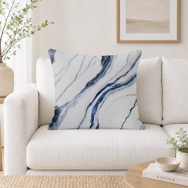 Moderne weiße und blaue minimalistische Marmoropti Kissen