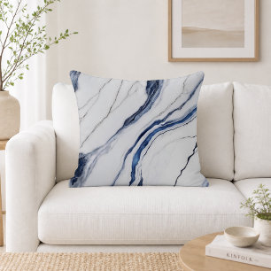 Moderne weiße und blaue minimalistische Marmoropti Kissen