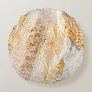 Moderne weiße und goldene Bürste gemalter Hintergr Rundes Kissen