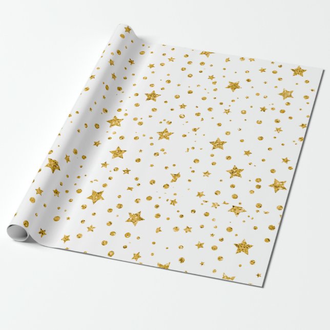 Moderne, weiße und goldene Himmelsstars Geschenkpapier (Ungerollt)