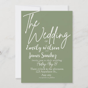 Moderne weiße und grüne einfache Hochzeit  Einladung