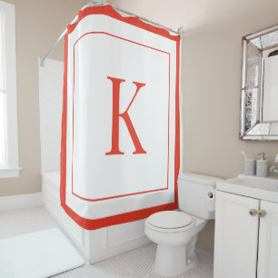 moderne weiße und orange Monogramm Initiale Duschvorhang