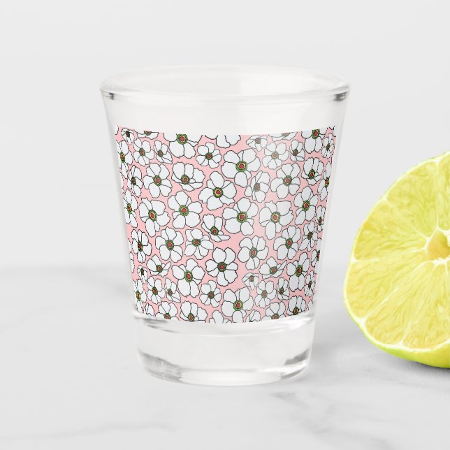 Moderne weiße und rosa Blumen  Schnapsglas (Vorderseite)