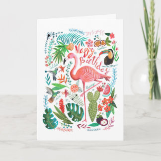 Moderne weiße und rosa Flamingo bemalt Geburtstags Karte