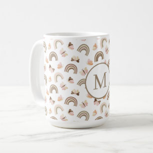 Moderne weiße und rosa Schmetterlinge Regenbogen-M Kaffeetasse