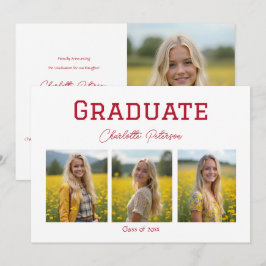 Moderne Weiße und Rote Foto Graduierungsankündigun Einladung