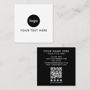 Moderne weiße und schwarze QR-Code-Add-Logo-Minima Quadratische Visitenkarte
