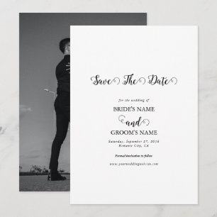Moderne weiße und schwarze Schriftzug-Ehepaar-Foto Save The Date