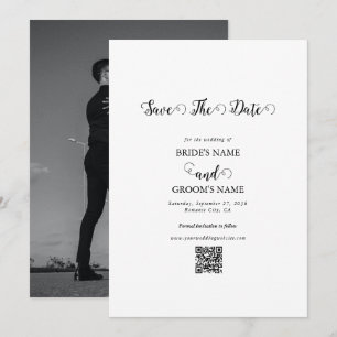 Moderne weiße und schwarze Schriftzug Hochzeitsfot Save The Date