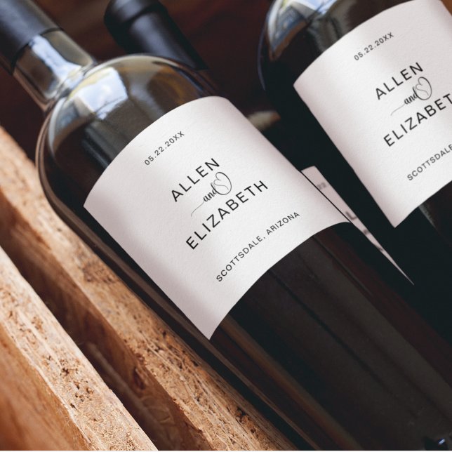 Moderne weiße und schwarze Stilelemente für Hochze Weinetikett (Von Creator hochgeladen)