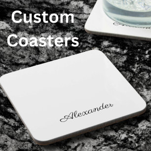 Moderne weiße Vorlage, schwarze Schriftzeichen Getränkeuntersetzer