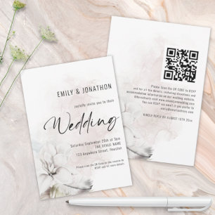 Moderne Weiße Wasserfarben-Blumen QR-Code-Hochzeit Einladung