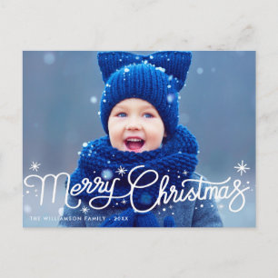 Moderne weiße Weihnachtsblauen Typografie Postkarte