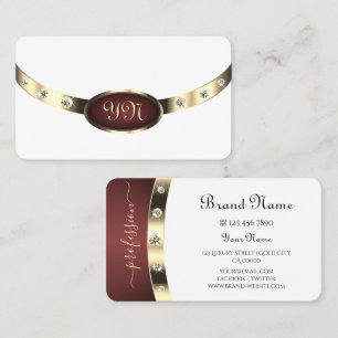 Moderne Weißgold-Burgunder mit Monogramm-Diamanten Visitenkarte
