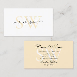 Moderne Weißpastelkoralle mit Chic Monogram Visitenkarte