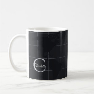 Moderne Weltkarte mit Anfangsbuchstaben in Holzkoh Kaffeetasse