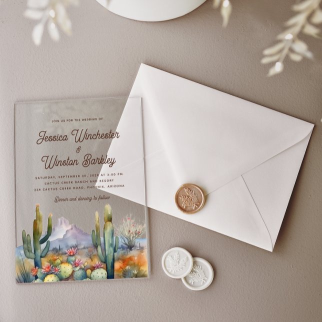 Moderne Western Braun Wüste Kaktus Landschaft Acryleinladungen (Von Creator hochgeladen)