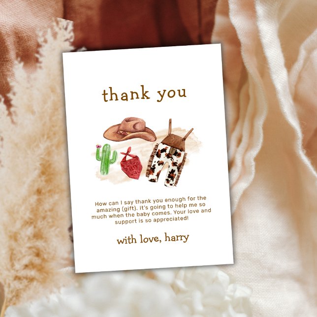 Moderne Western Desert Cactus Cowboy Baby Shower Dankeskarte (Modern Western Desert Cactus Cowboy Baby Shower Thank You Card)