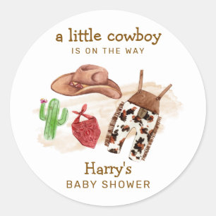 Moderne Western Desert Cactus Cowboy Baby Shower Runder Aufkleber