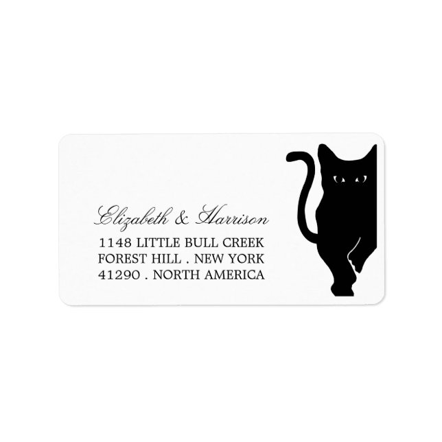 Moderne whimsical Black Cat Wedding Adressaufkleber (Vorne)