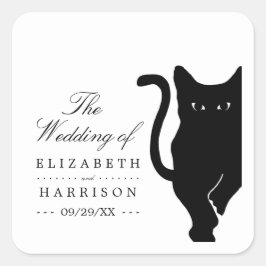 Moderne whimsical Black Cat Wedding Quadratischer Aufkleber
