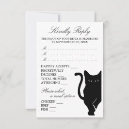 Moderne whimsical Black Cat Wedding RSVP Karte