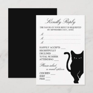 Moderne whimsical Black Cat Wedding RSVP Karte