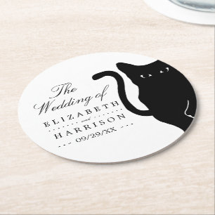 Moderne whimsical Black Cat Wedding Runder Pappuntersetzer